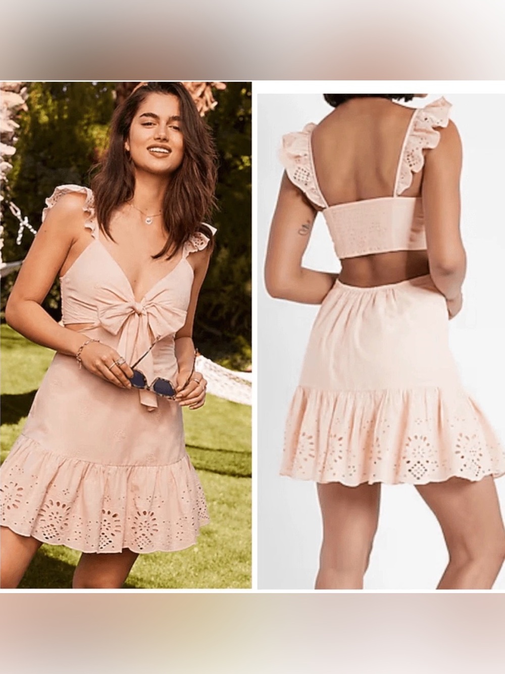 Express Blush Eyelet Tie-Front Mini Dress